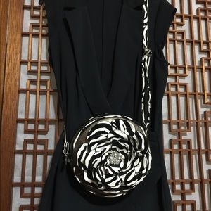 Whimsical black & white crossbody round purse